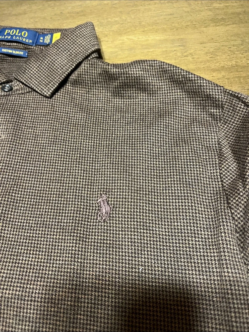 Polo by Ralph Lauren Brown Houndstooth Custom Slim Fit Polo